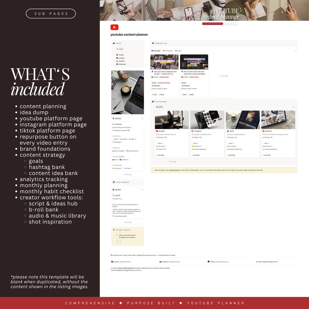 youtube content planner | notion template
