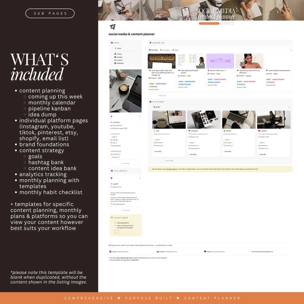 social media & content planner + instagram grid preview | notion template