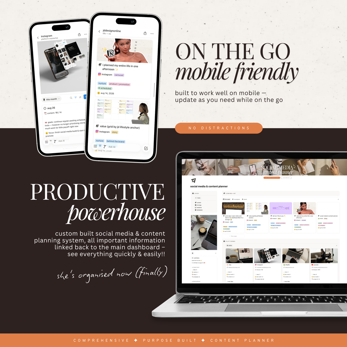 social media & content planner + instagram grid preview | notion template