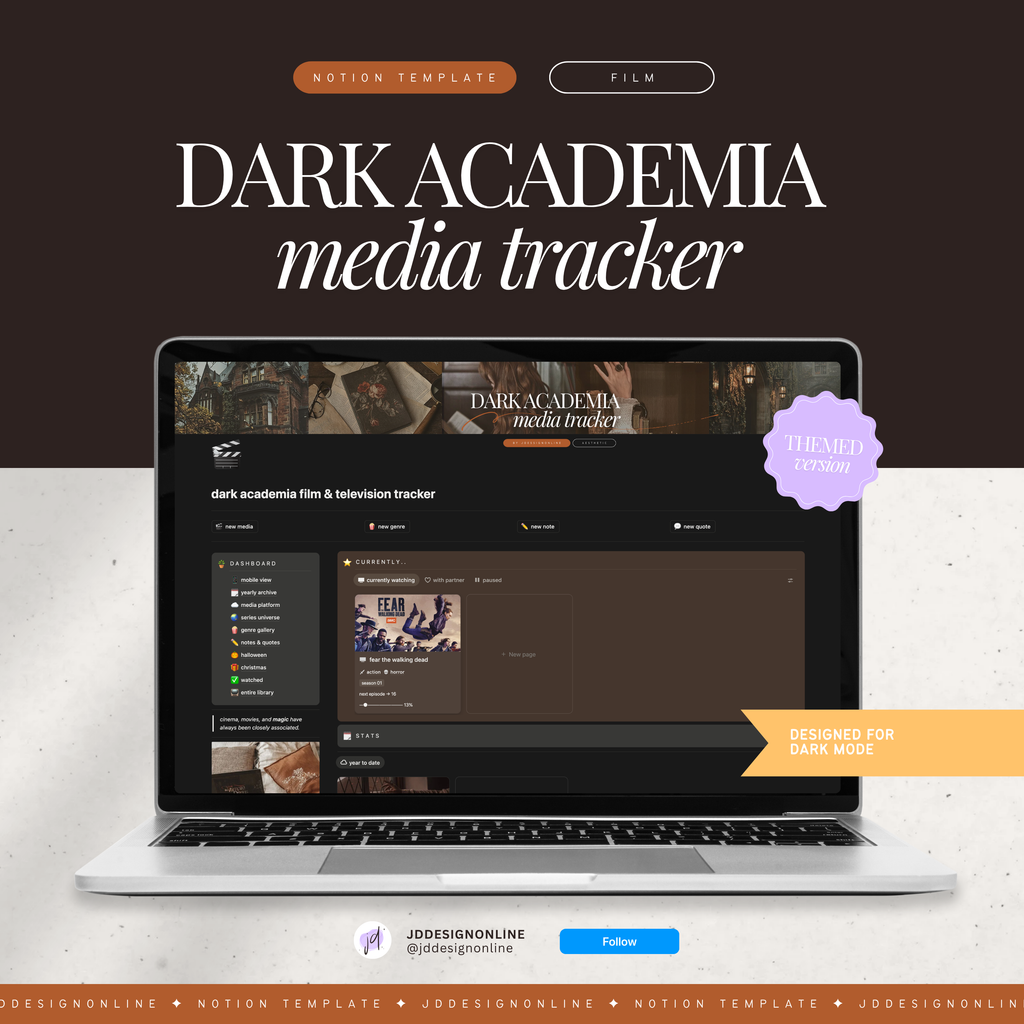 film & television tracker | notion template [dark academia theme]