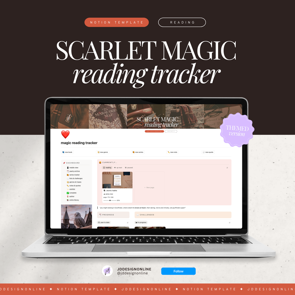 book & reading tracker | notion template [scarlet magic theme]