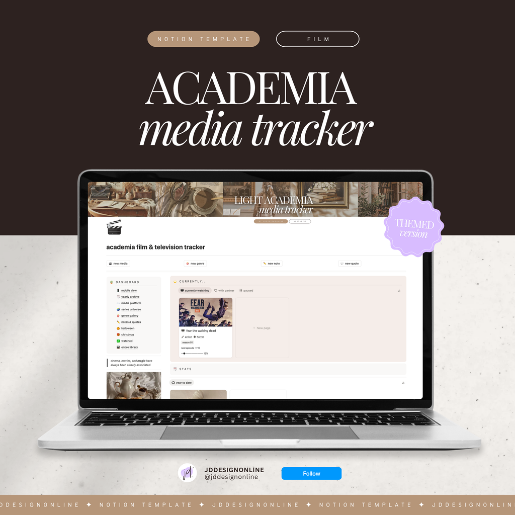 film & television media tracker | notion template [academia theme]
