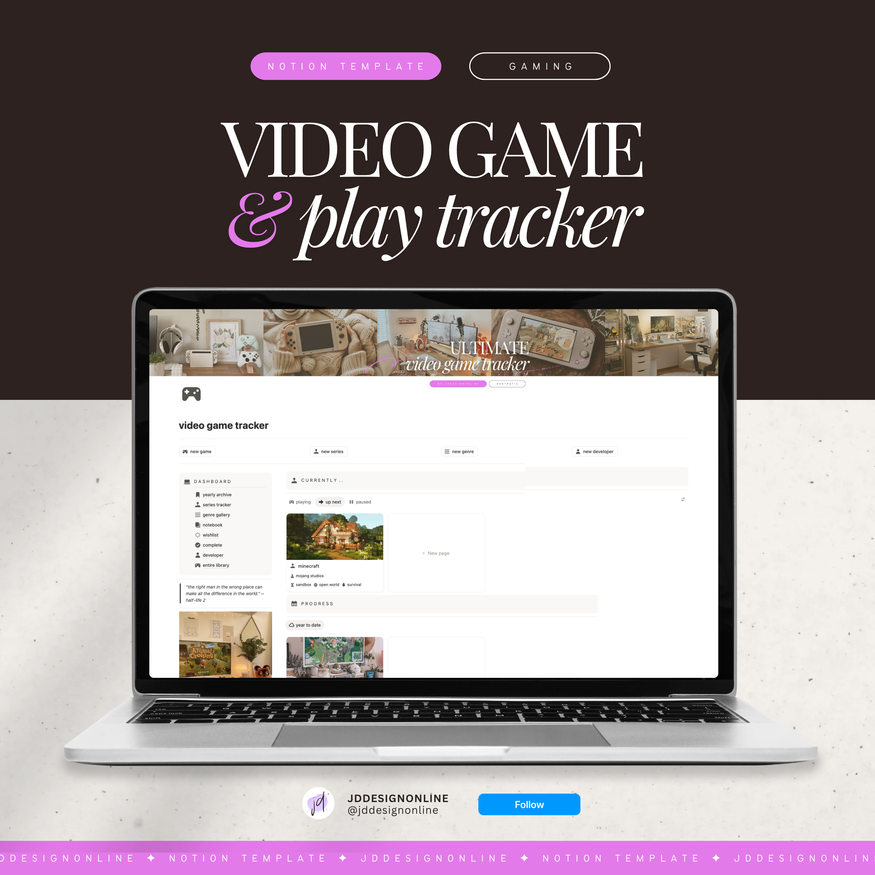 video game & play tracker | notion template