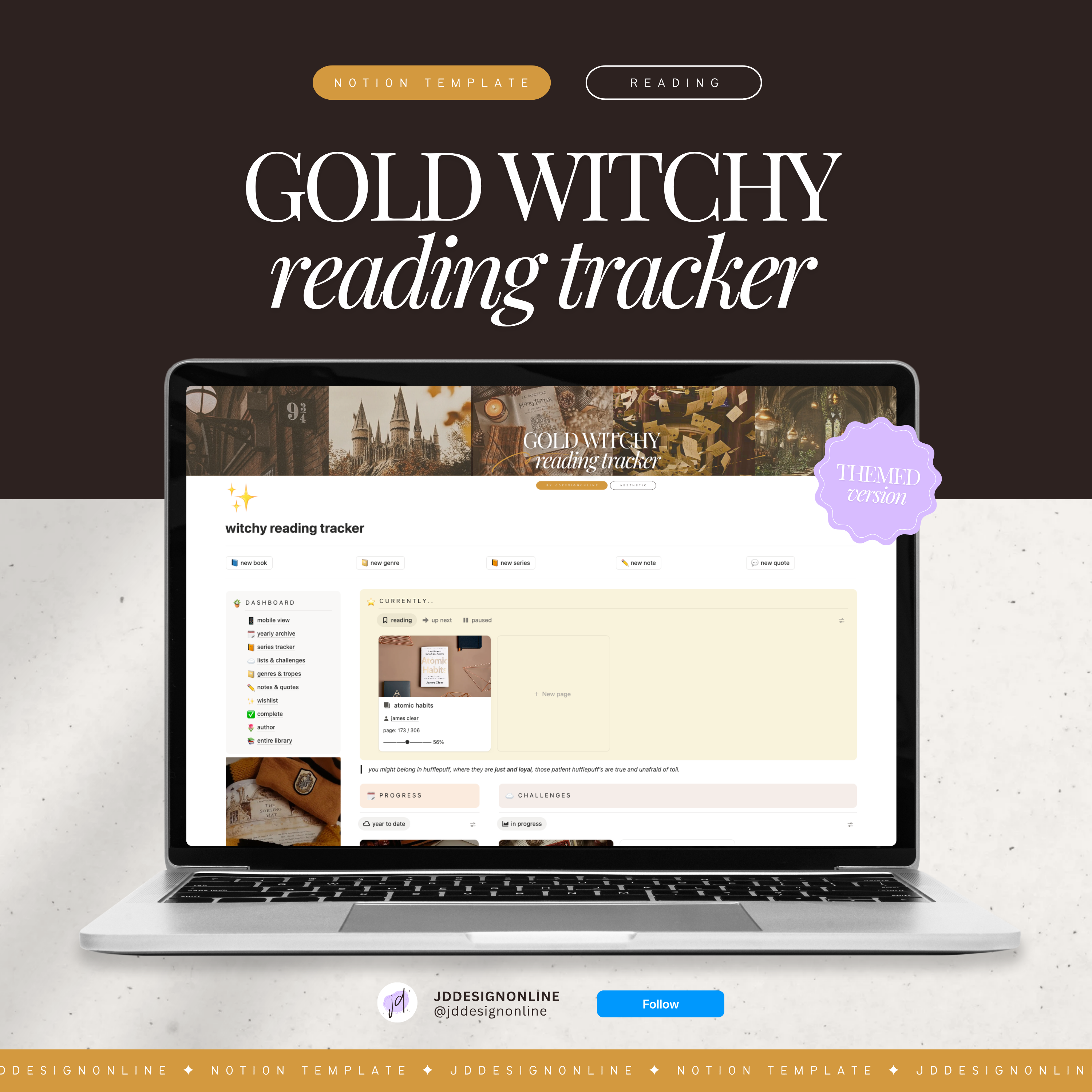 book & reading tracker | notion template [gold witchy theme]