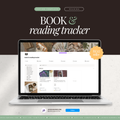 Laptop displaying a book and reading tracker website with a dark brown background