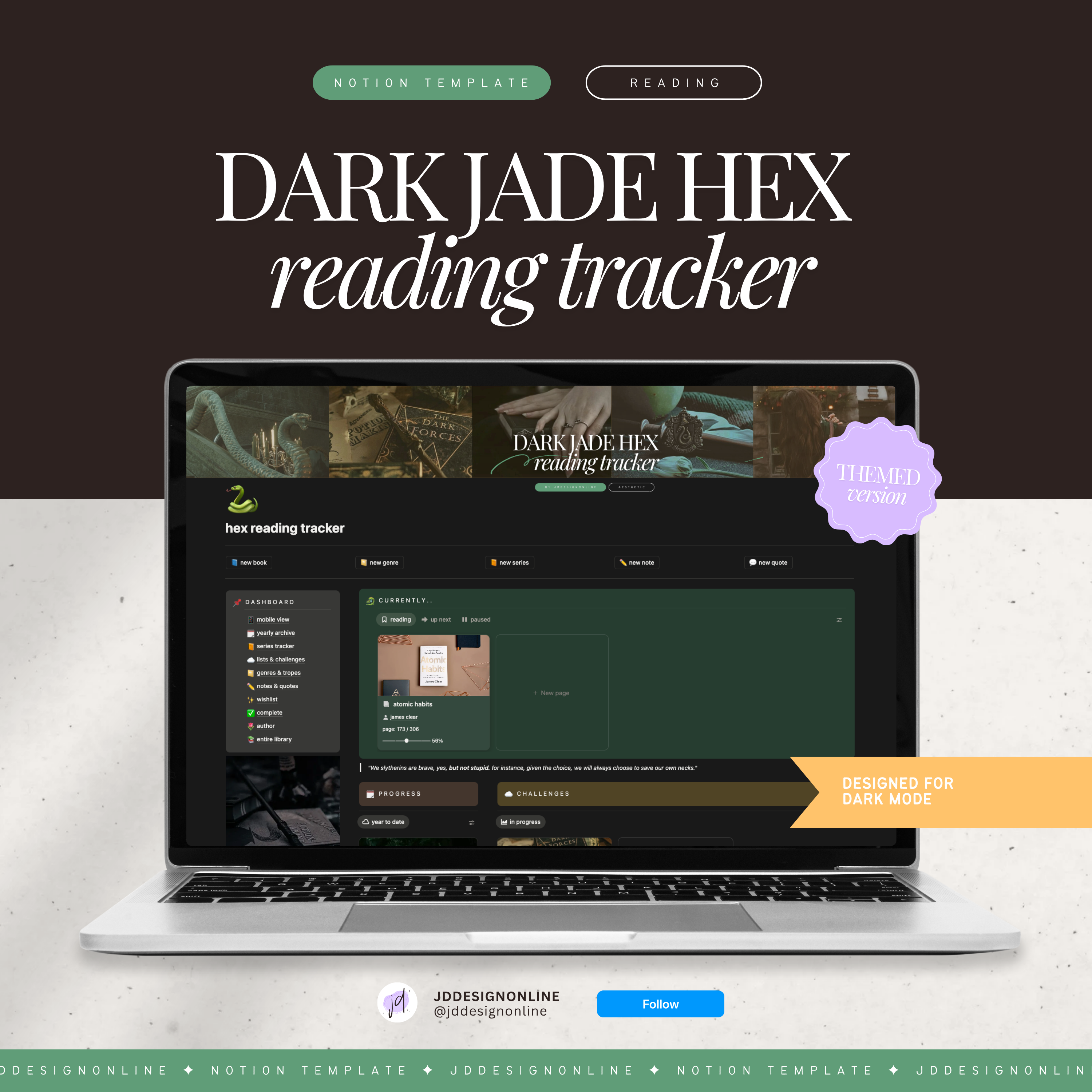 book & reading tracker | notion template [dark jade hex theme]