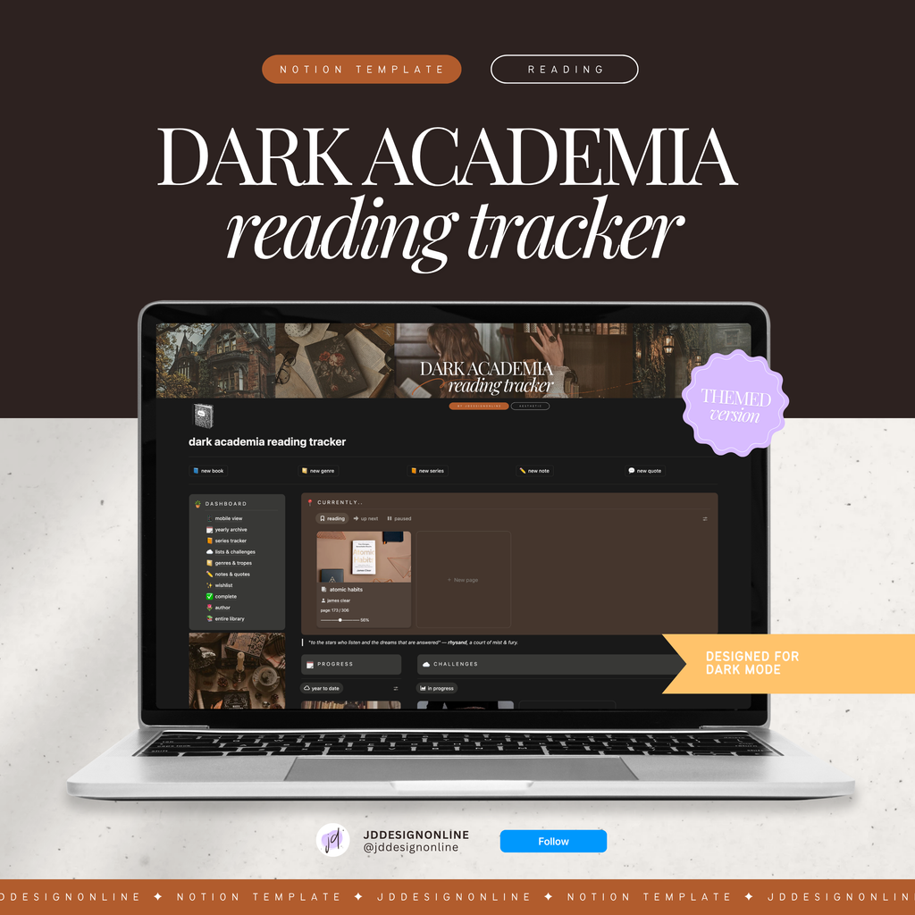book & reading tracker | notion template [dark academia theme]
