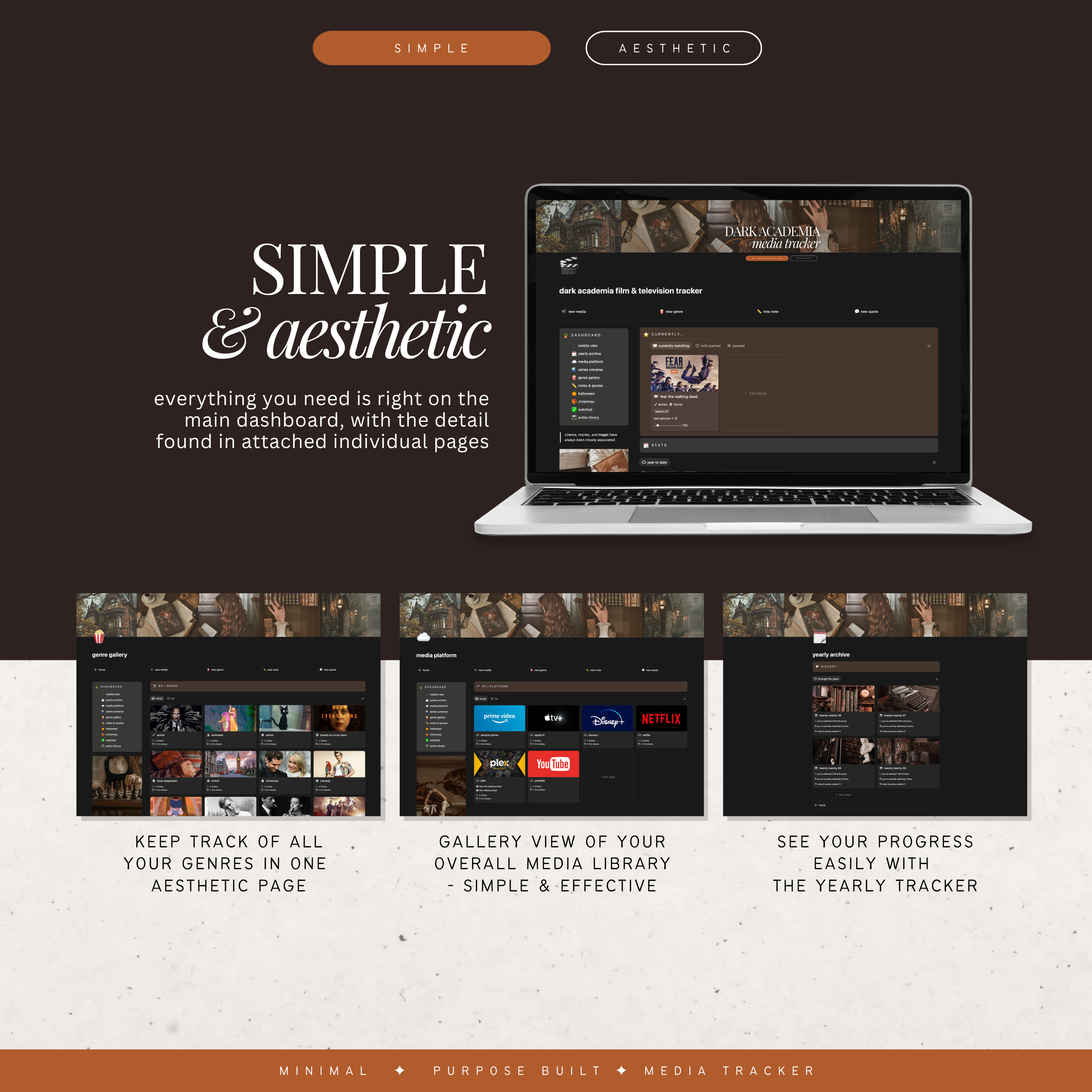film & television tracker | notion template [dark academia theme]