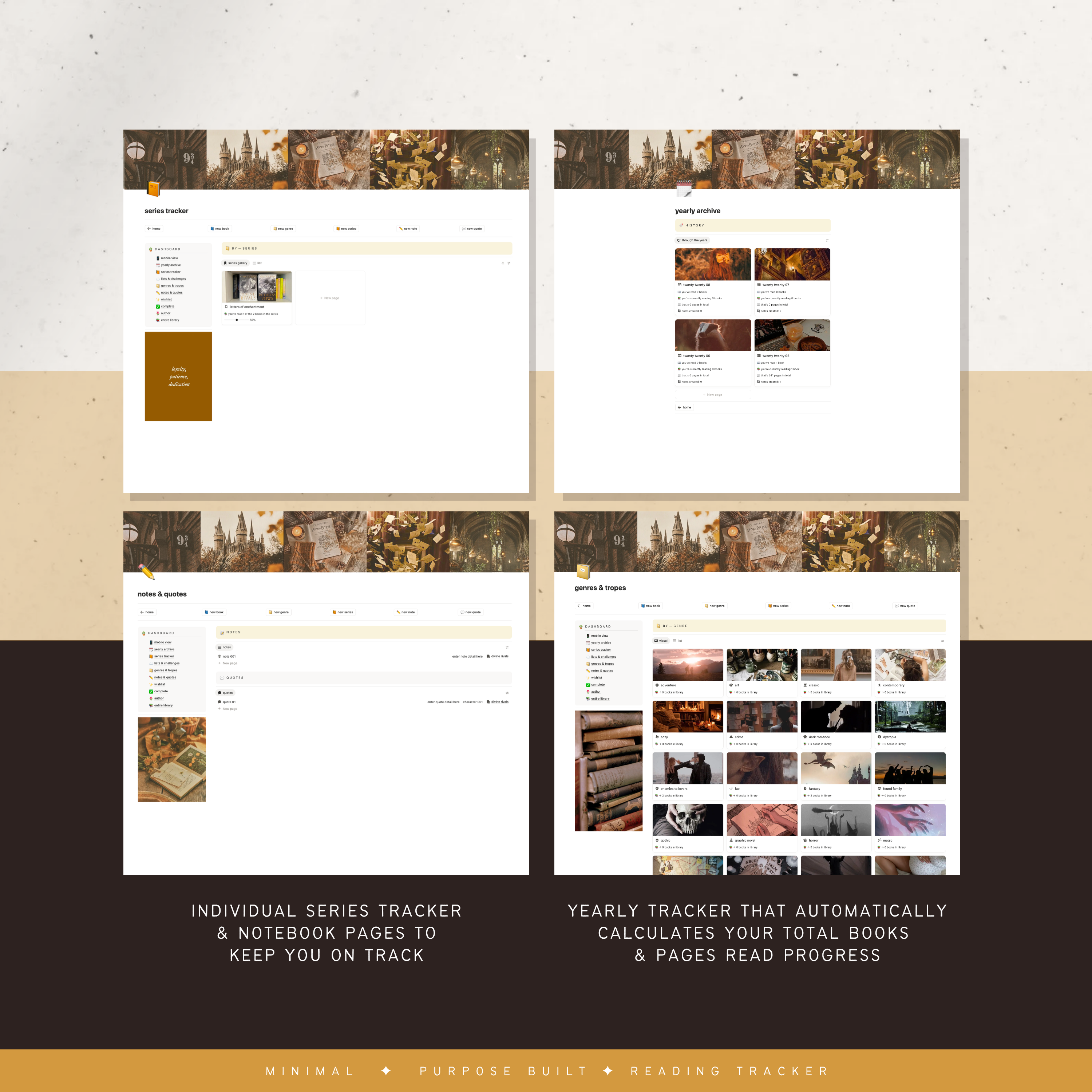 book & reading tracker | notion template [gold witchy theme]