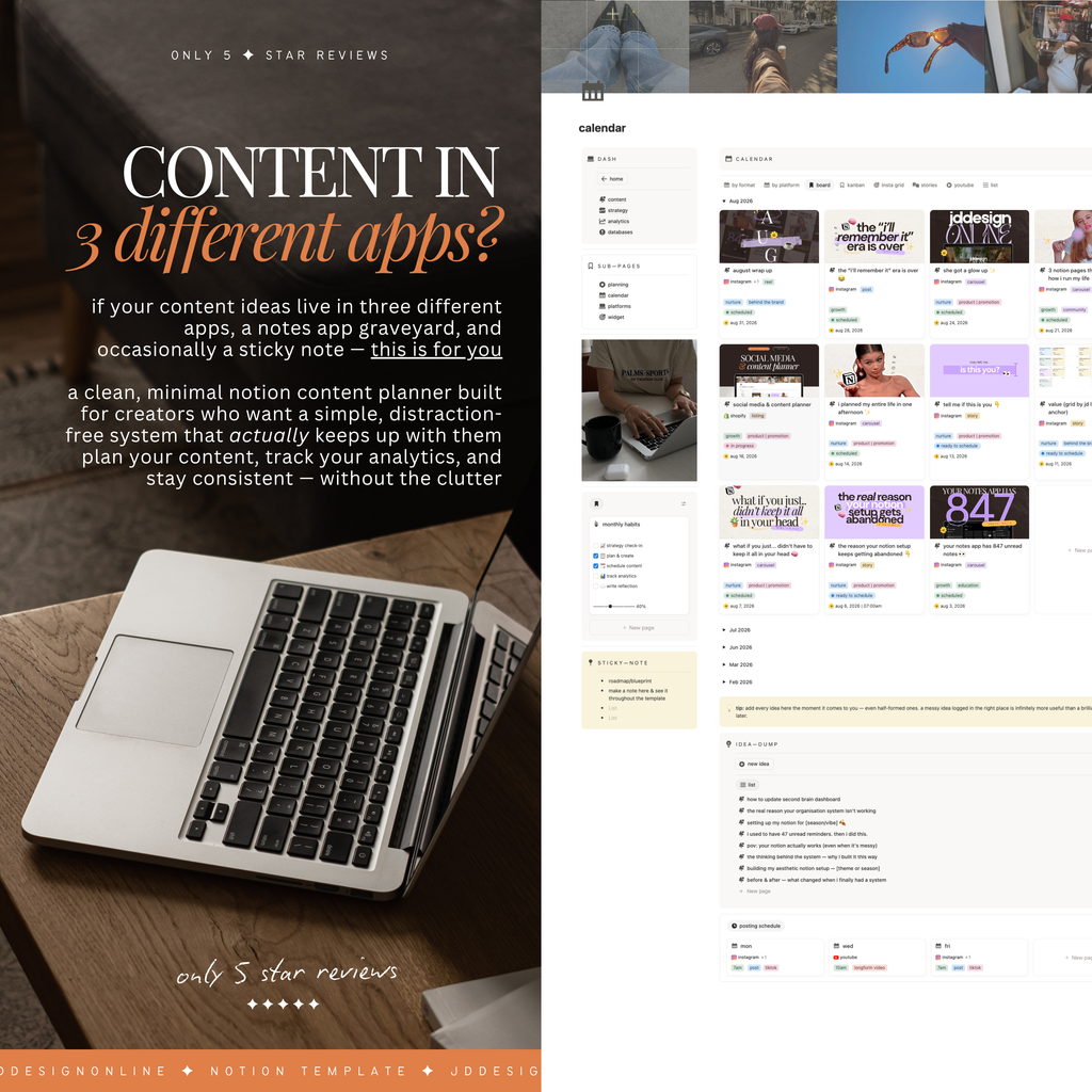 social media & content planner + instagram grid preview | notion template