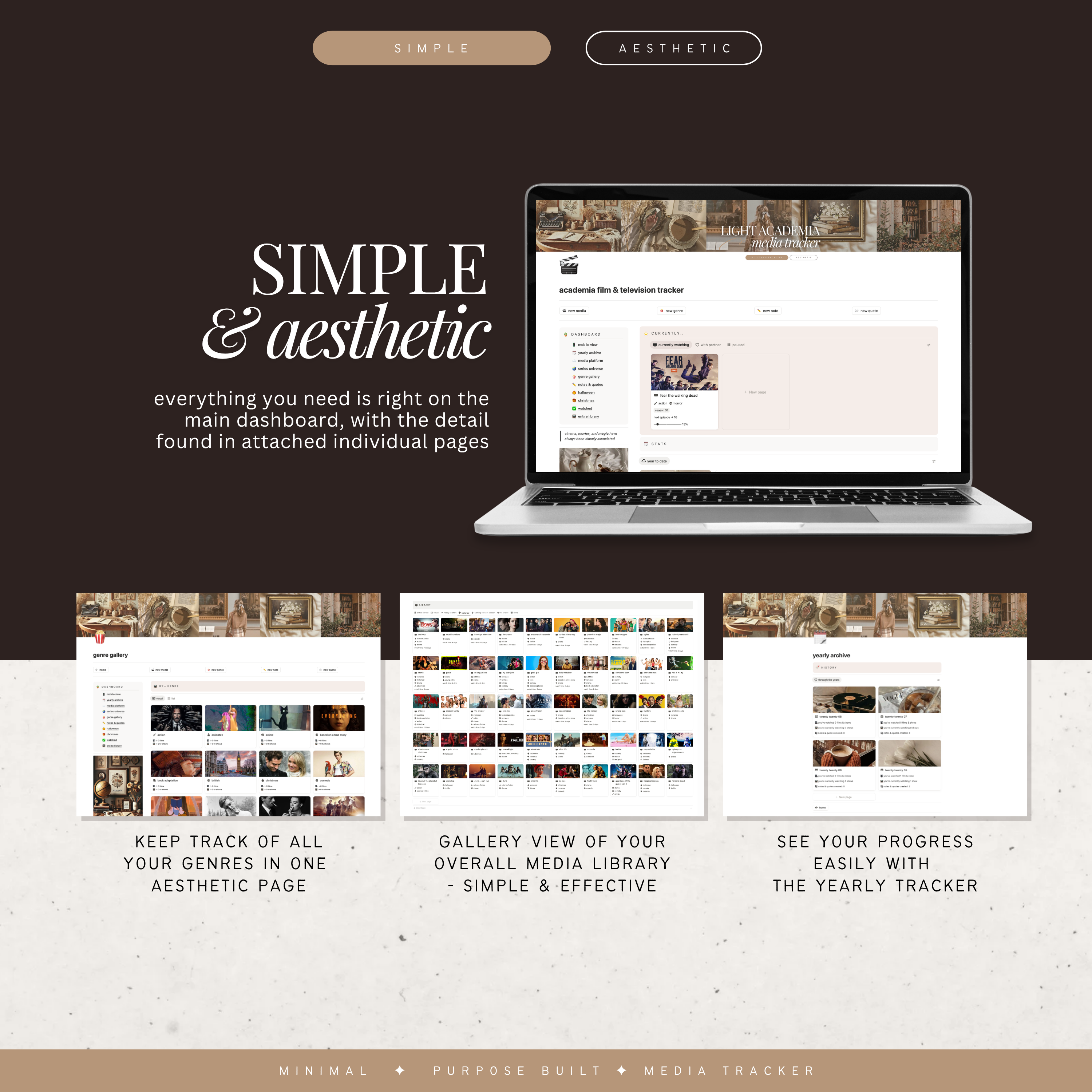 film & television media tracker | notion template [academia theme]