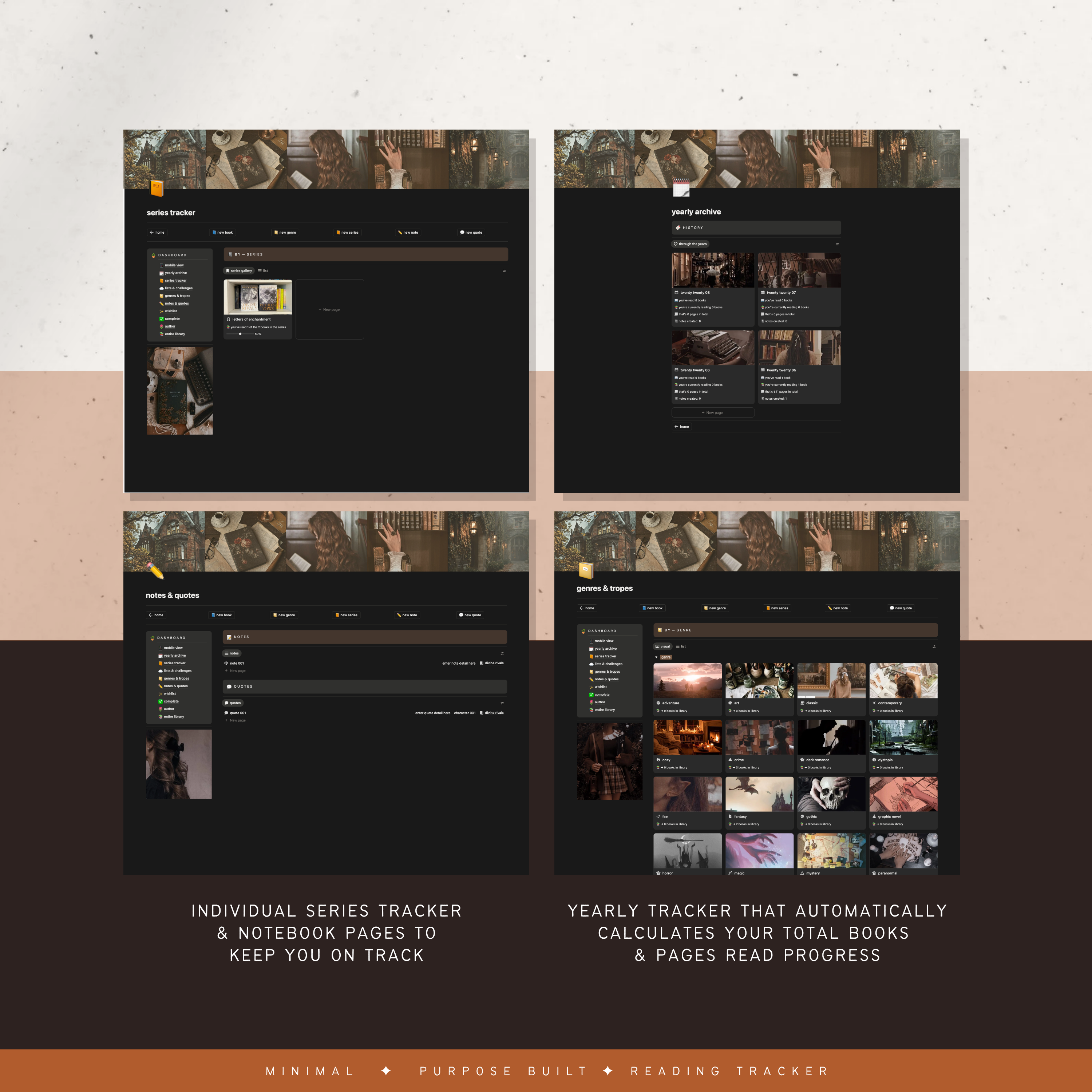 book & reading tracker | notion template [dark academia theme]