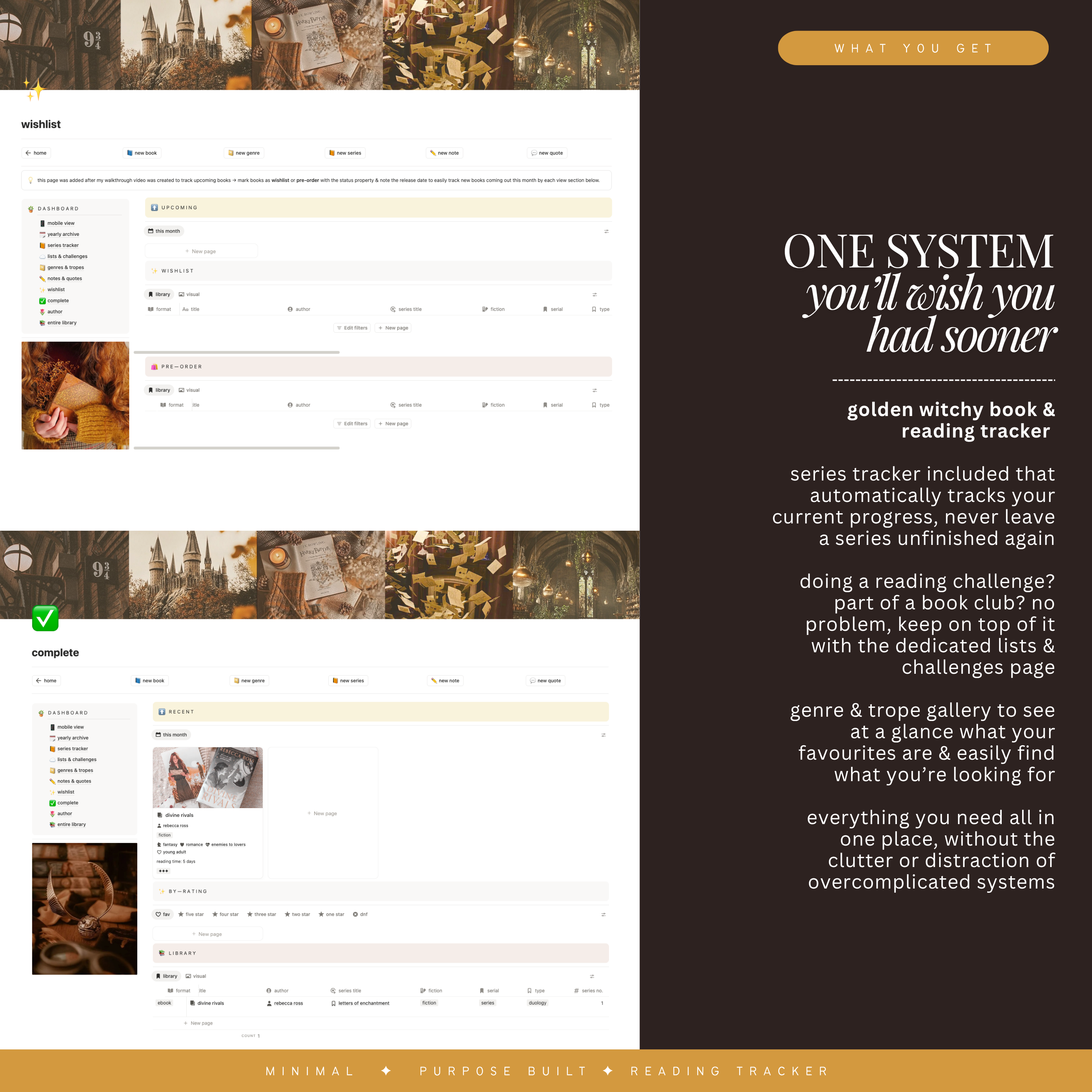 book & reading tracker | notion template [gold witchy theme]