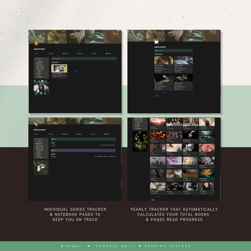 book & reading tracker | notion template [dark jade hex theme]