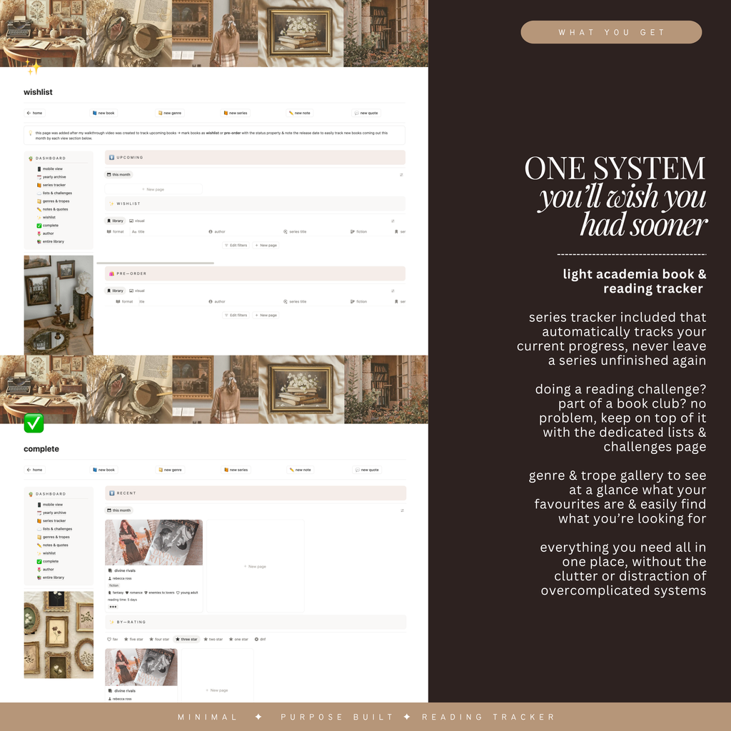 book & reading tracker | notion template [light academia theme]