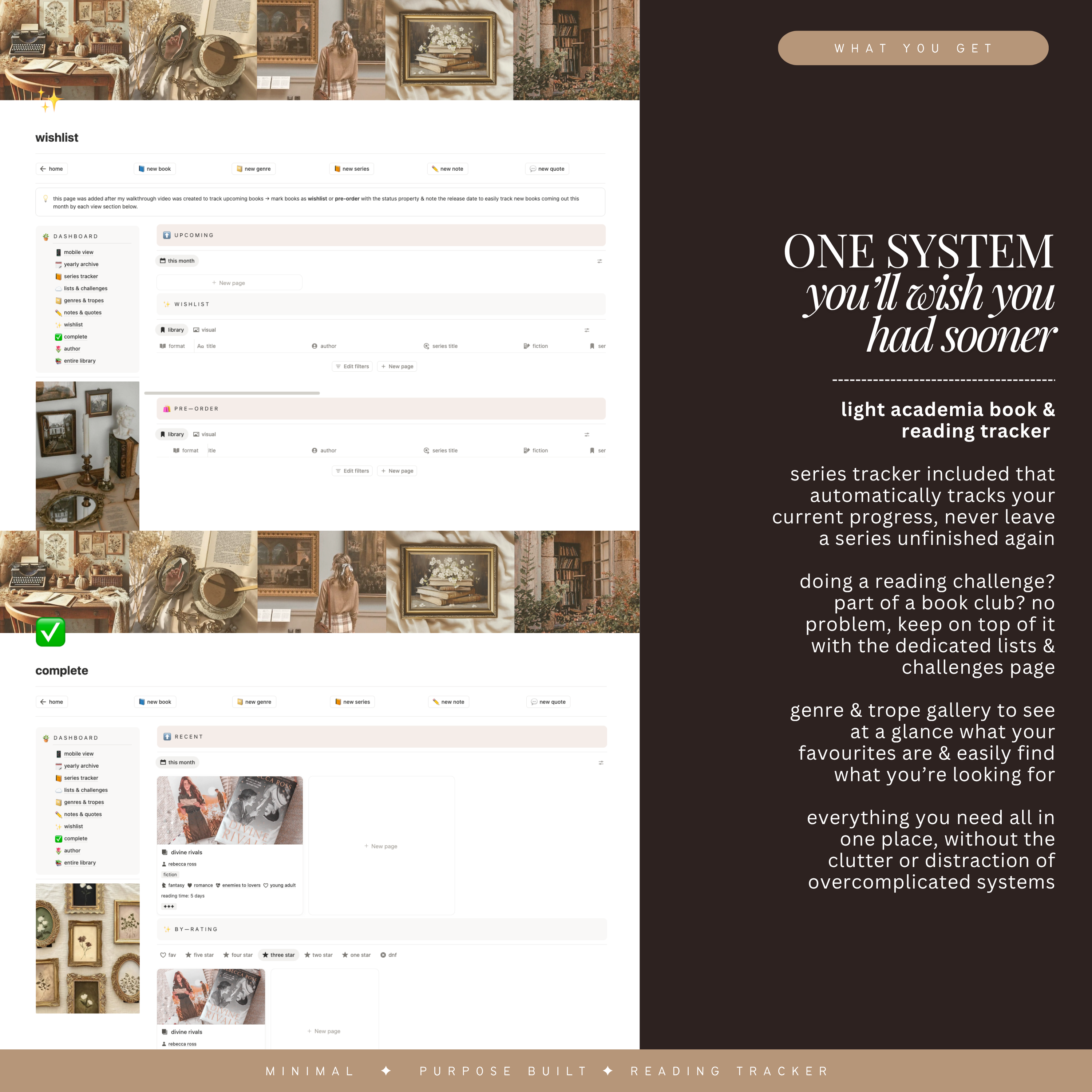 book & reading tracker | notion template [light academia theme]