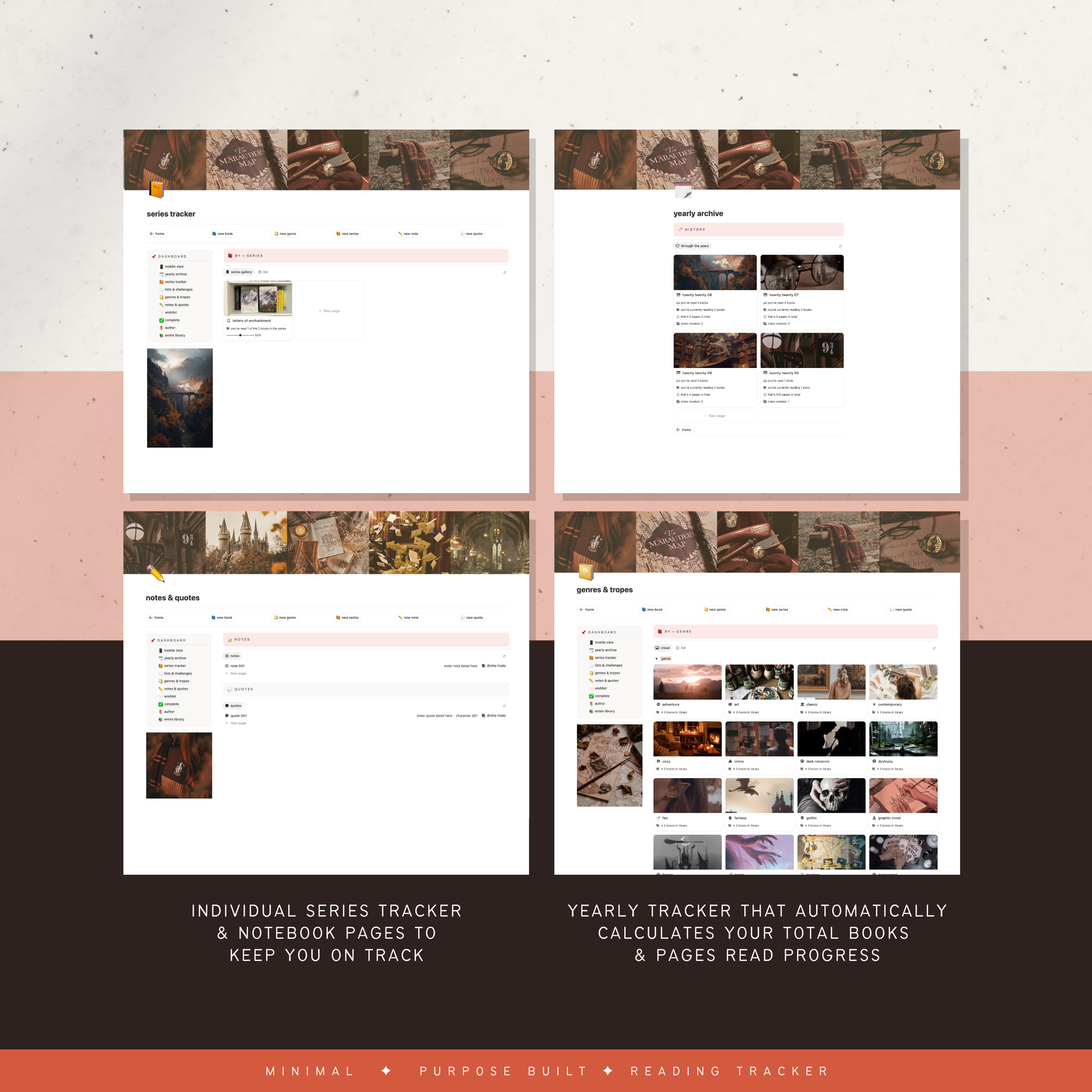 book & reading tracker | notion template [scarlet magic theme]