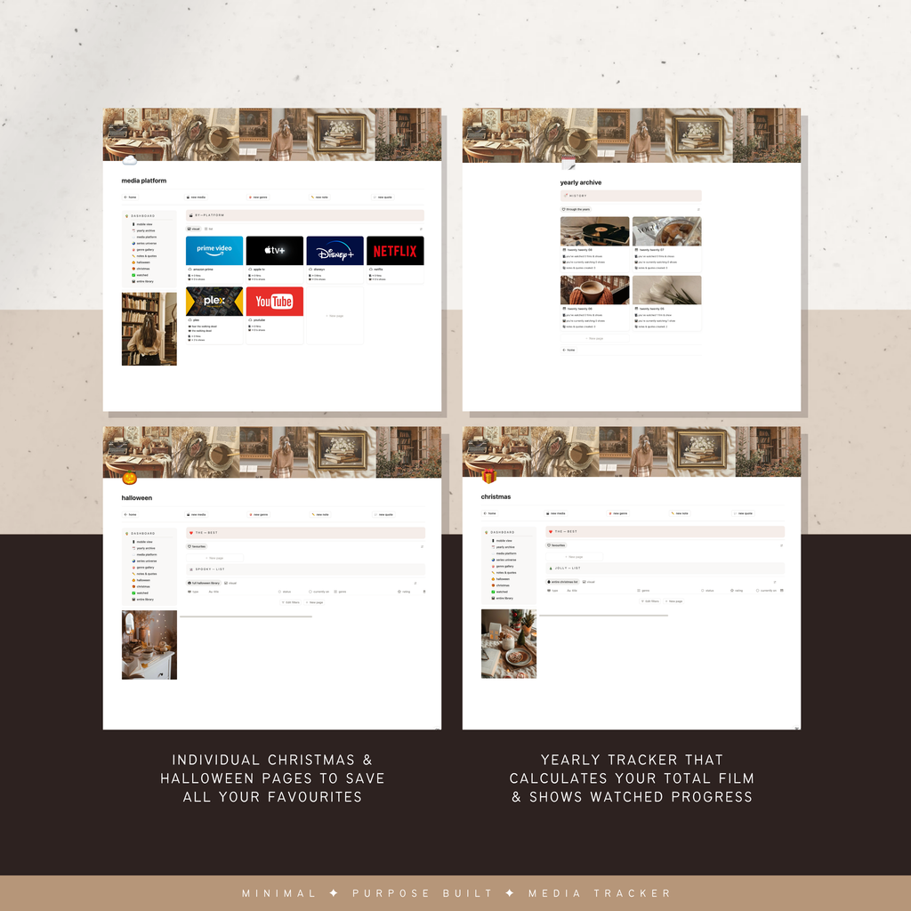 film & television media tracker | notion template [academia theme]