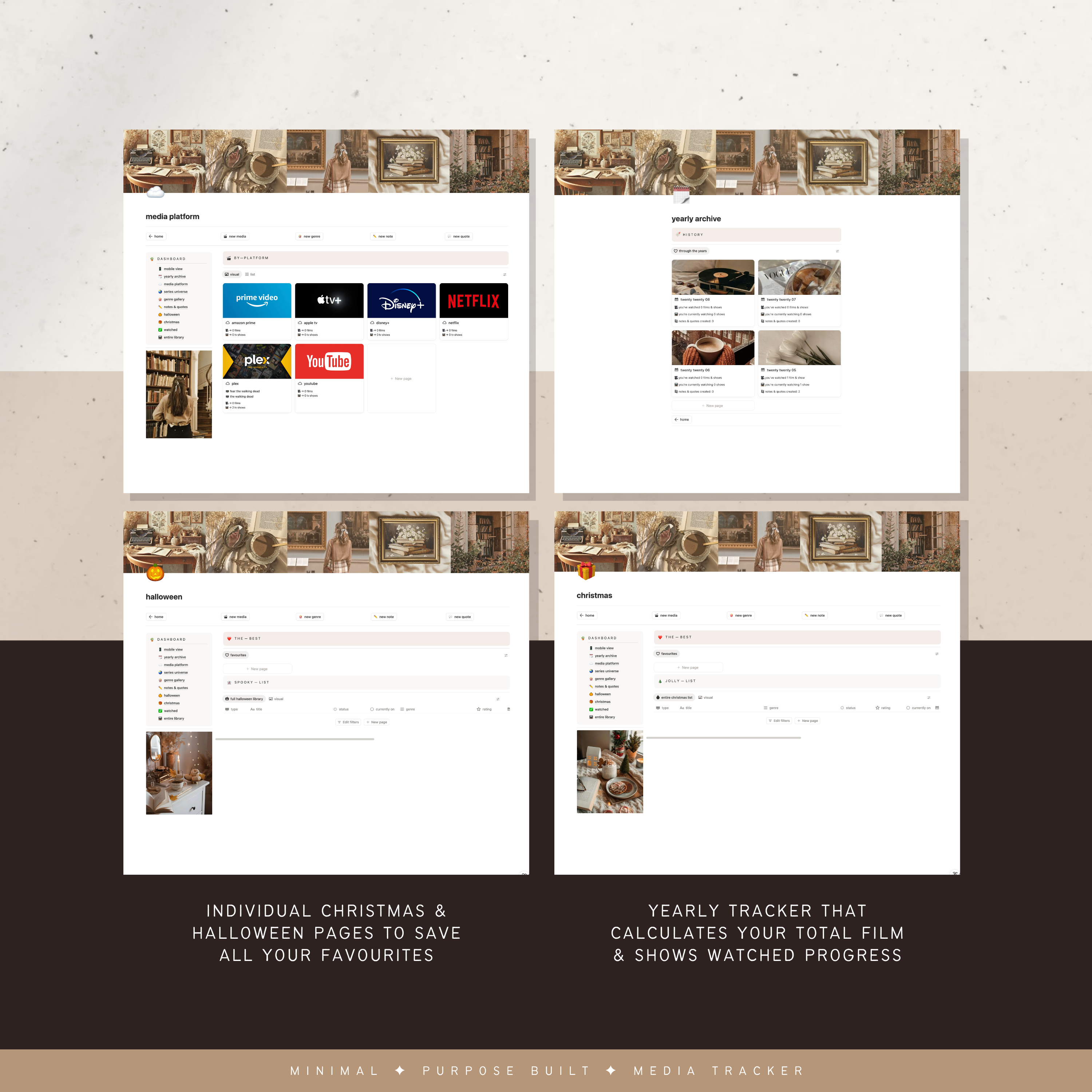 film & television media tracker | notion template [academia theme]