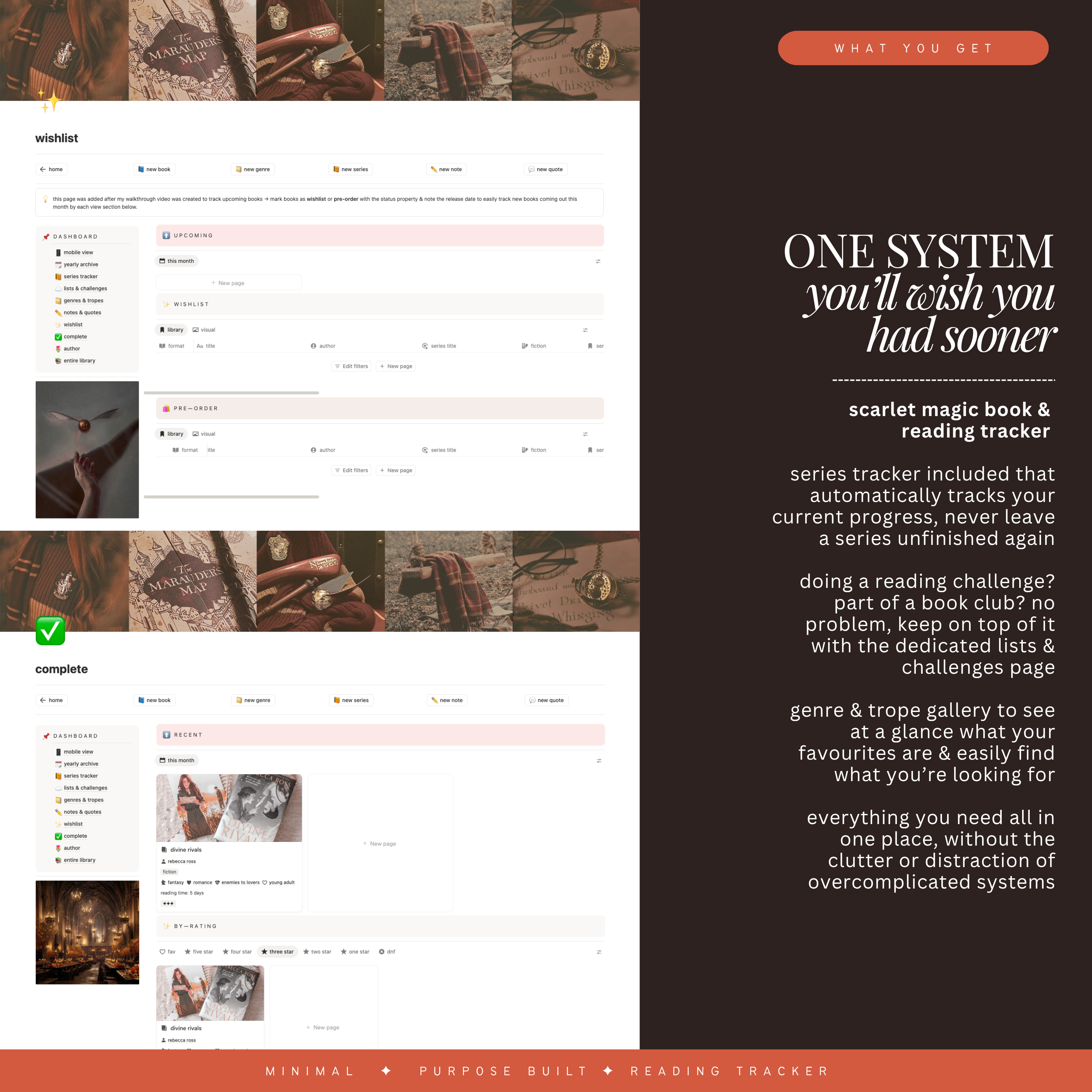 book & reading tracker | notion template [scarlet magic theme]