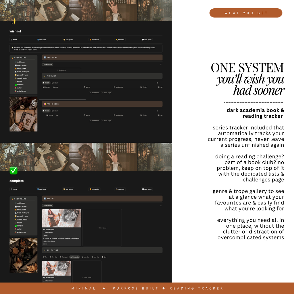 book & reading tracker | notion template [dark academia theme]