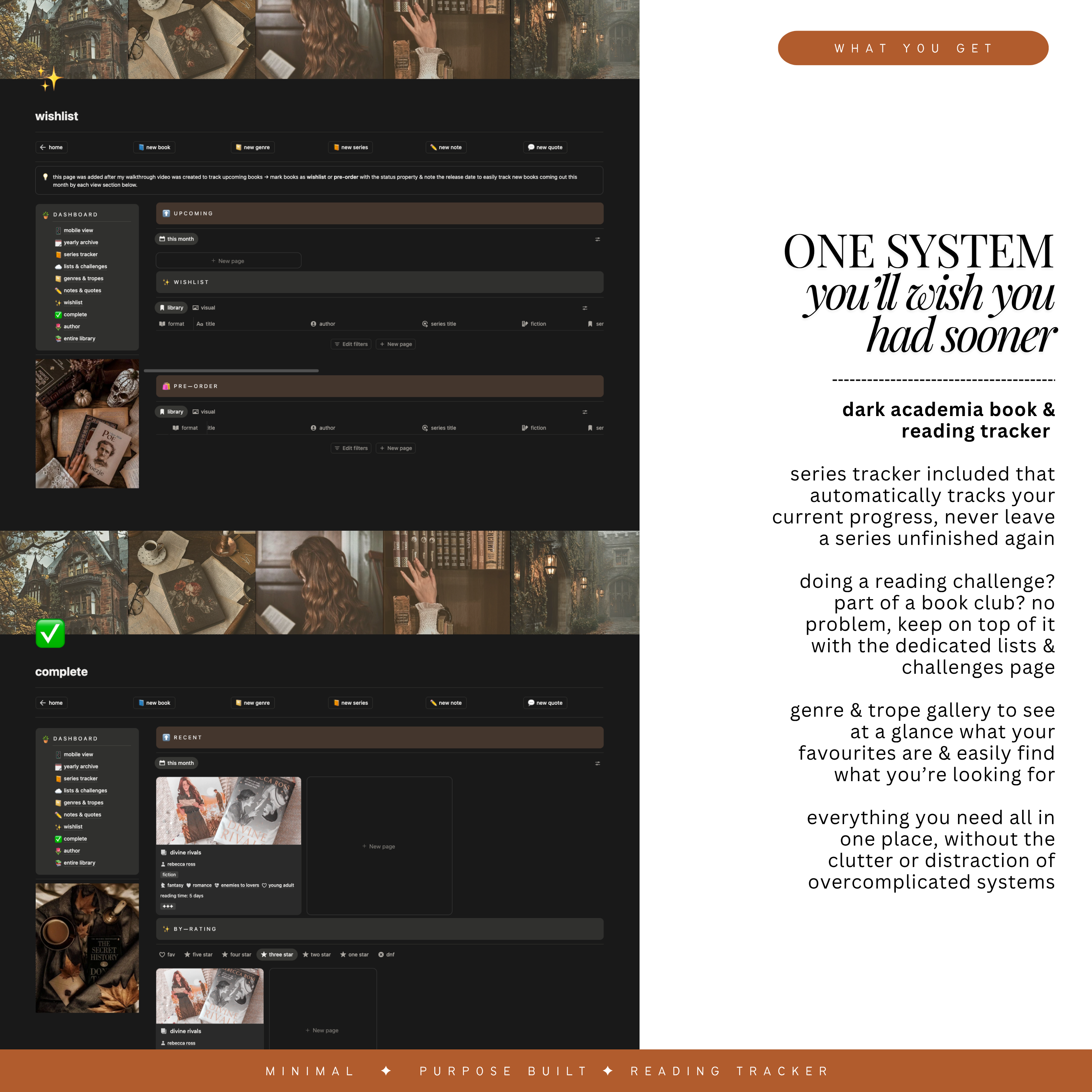 book & reading tracker | notion template [dark academia theme]