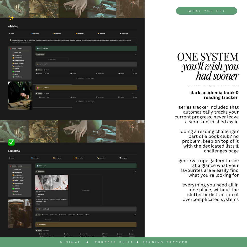 book & reading tracker | notion template [dark jade hex theme]