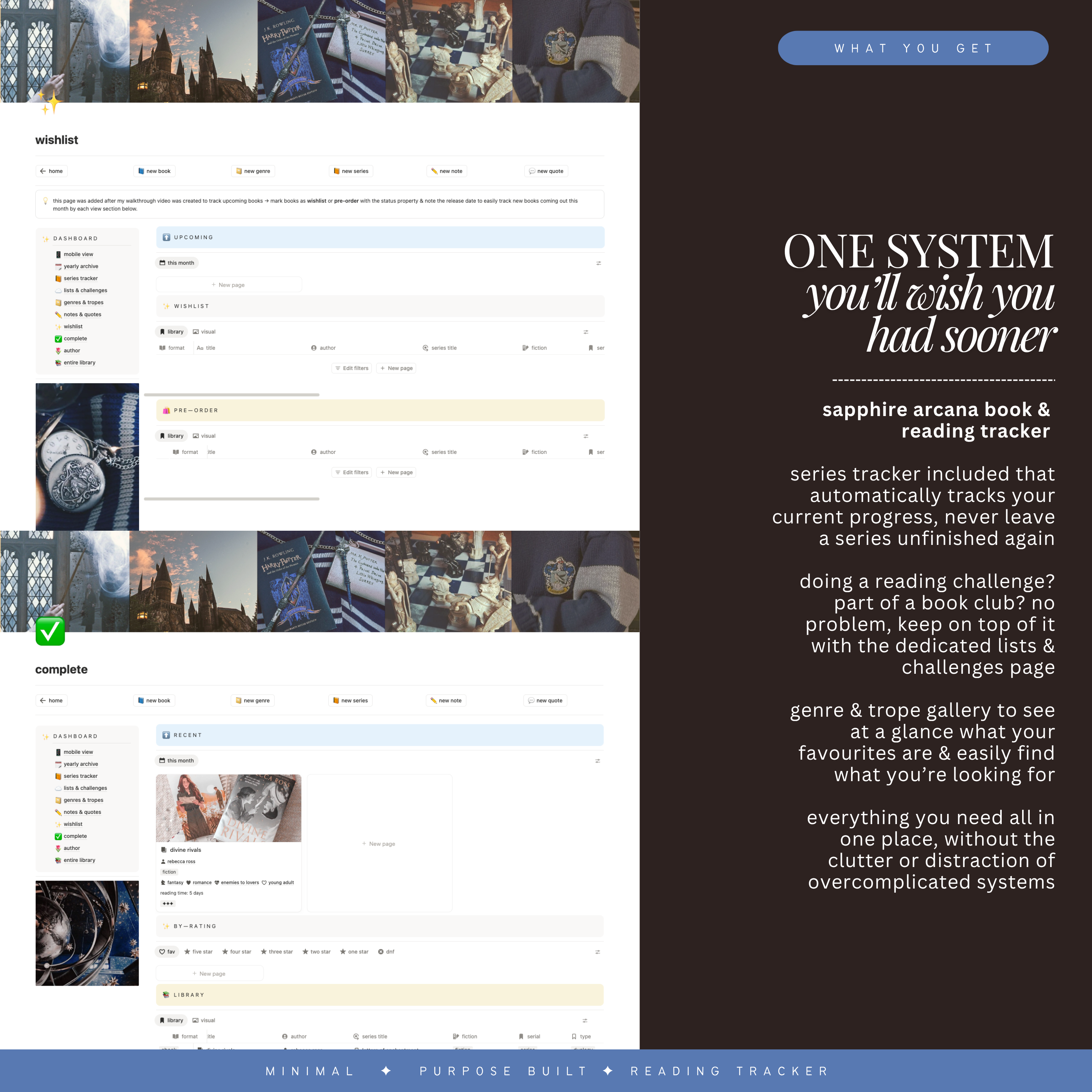 book & reading tracker | notion template [sapphire arcana theme]