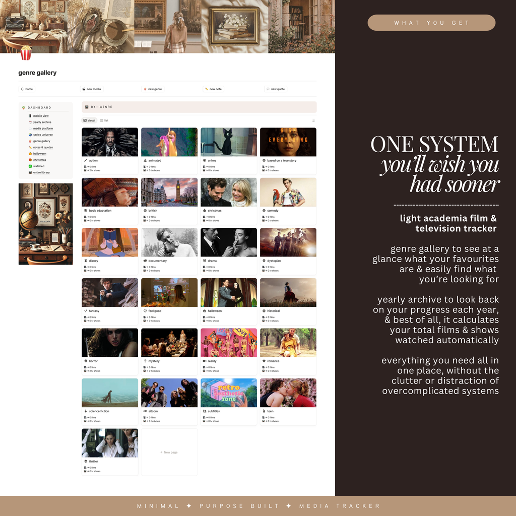 film & television media tracker | notion template [academia theme]