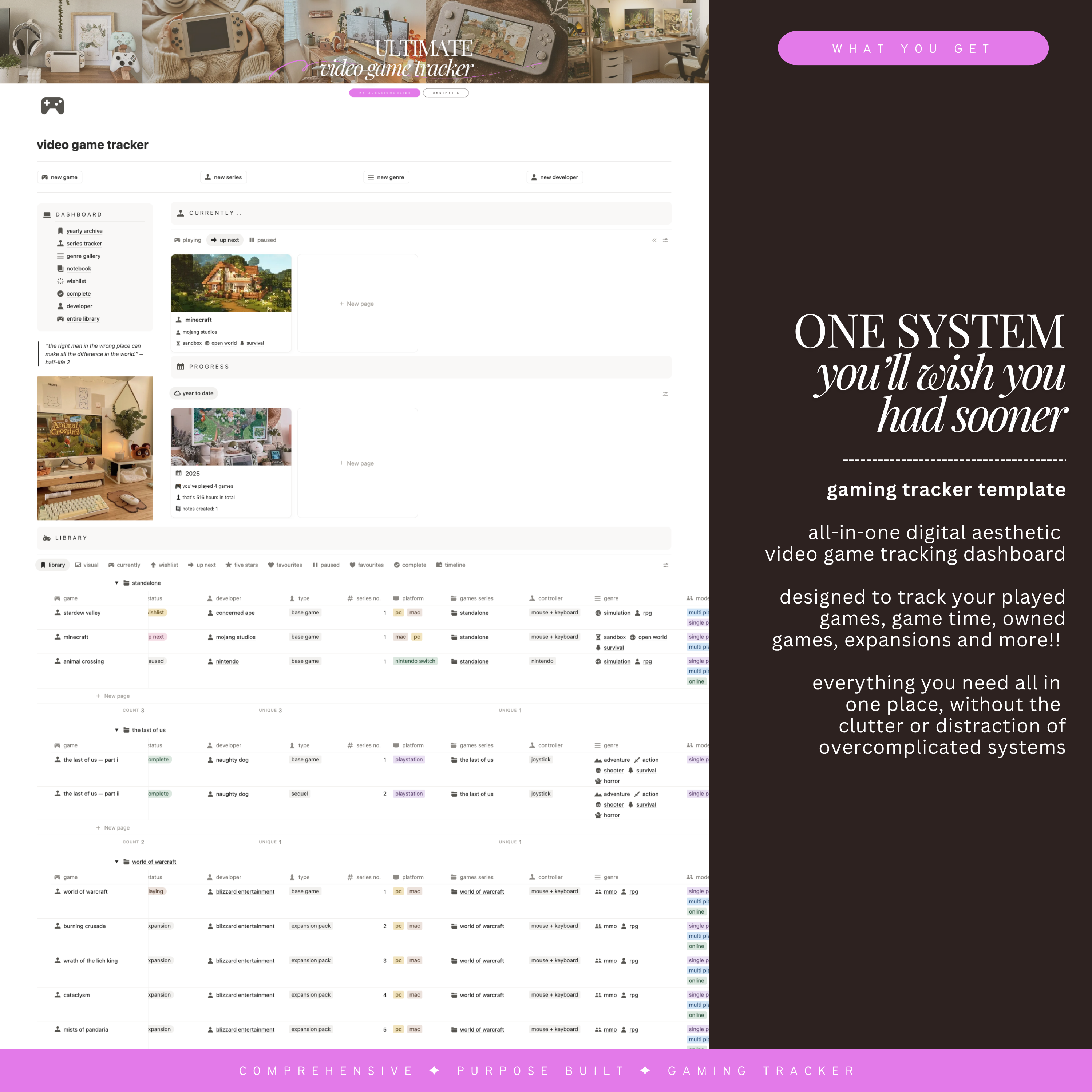 video game & play tracker | notion template