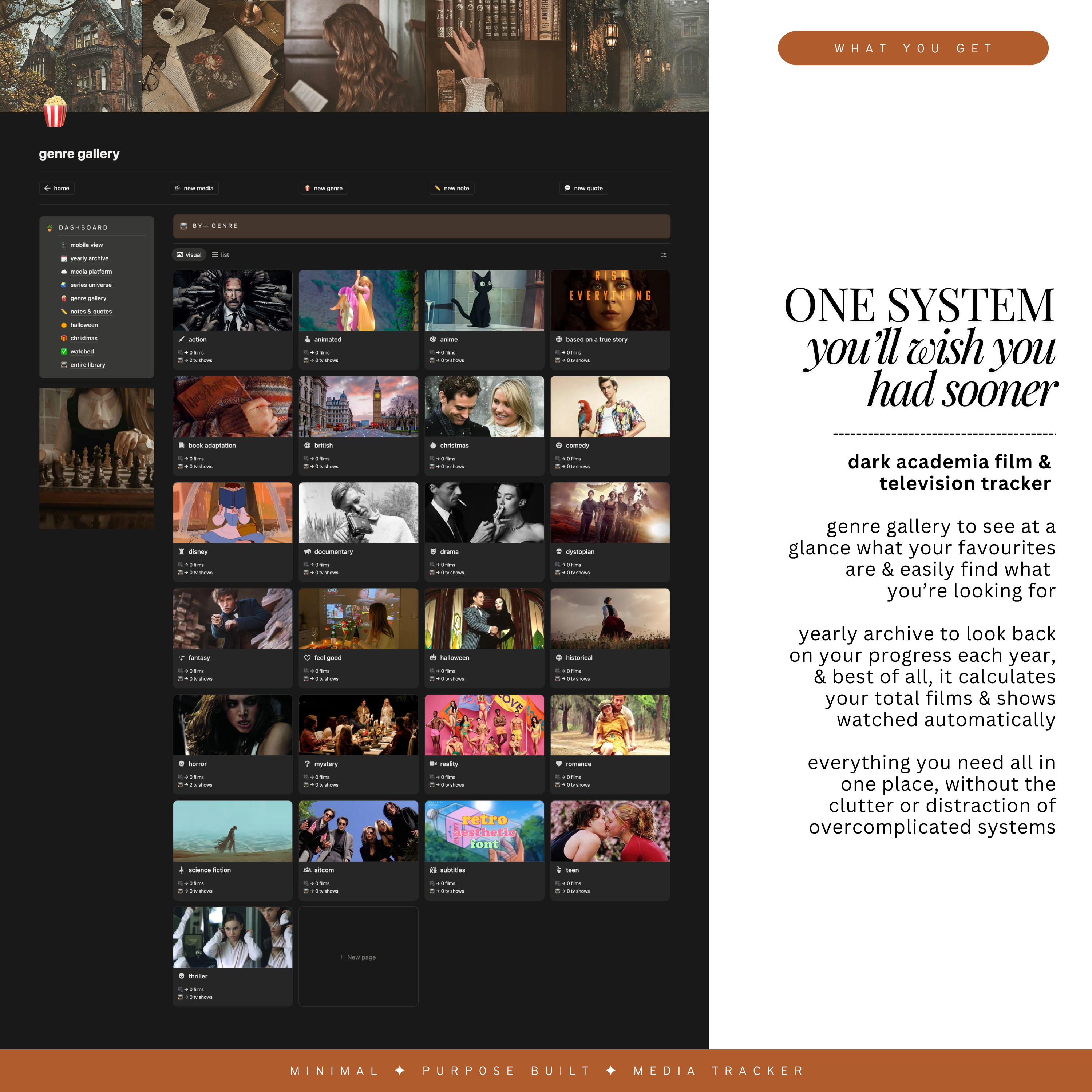 film & television tracker | notion template [dark academia theme]