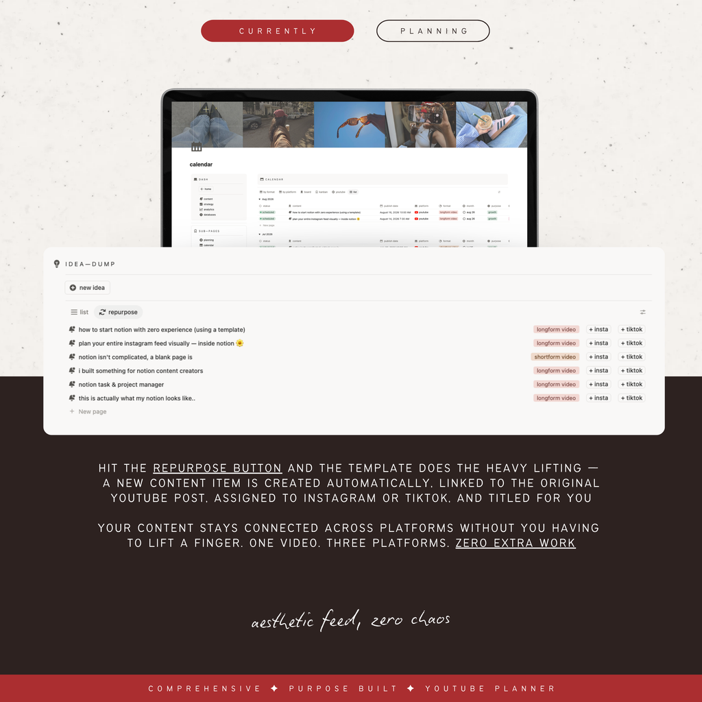 youtube content planner | notion template