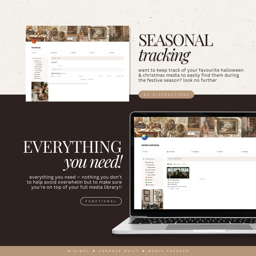 film & television media tracker | notion template [academia theme]