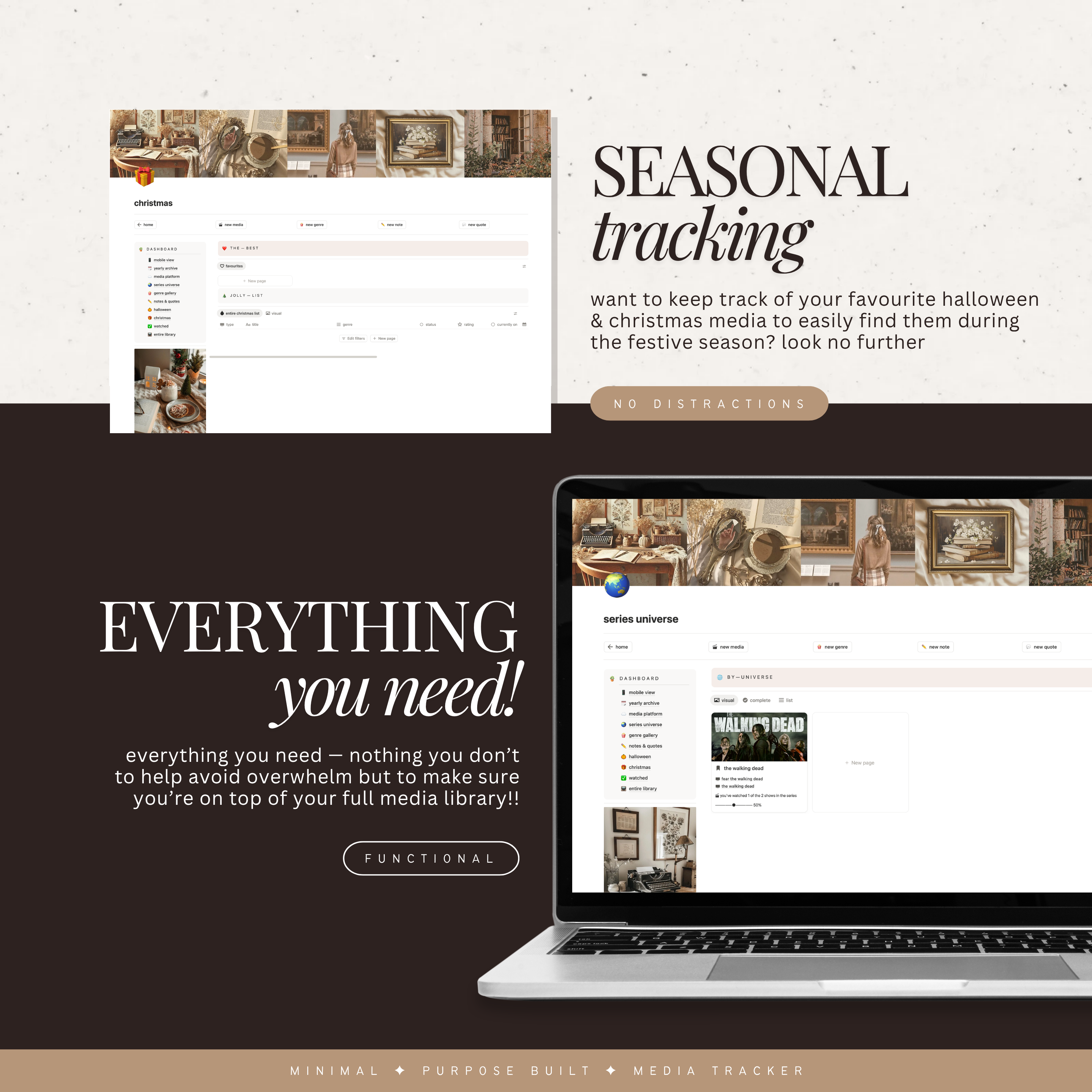 film & television media tracker | notion template [academia theme]