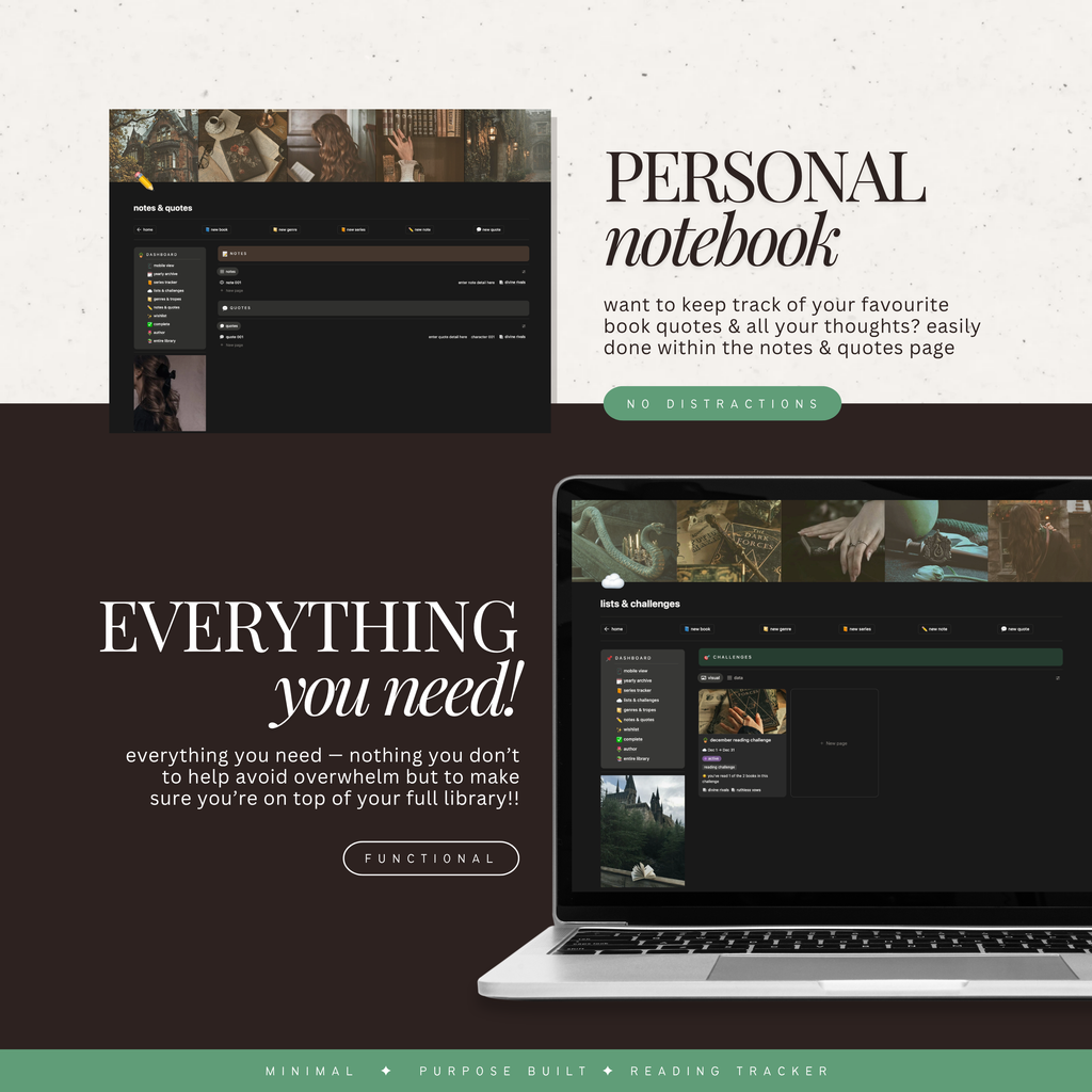 book & reading tracker | notion template [dark jade hex theme]