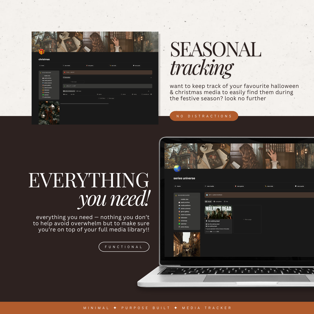 film & television tracker | notion template [dark academia theme]