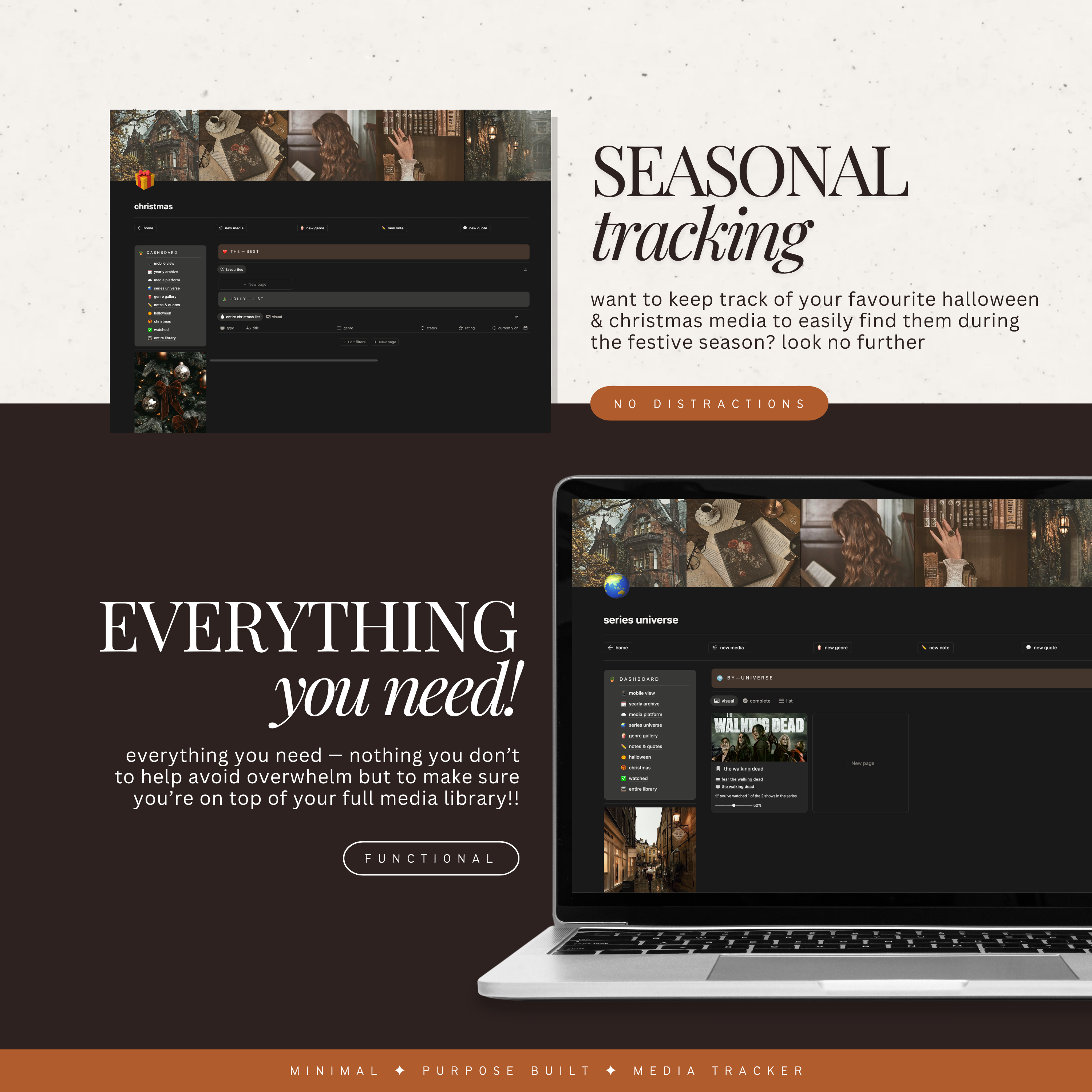 film & television tracker | notion template [dark academia theme]