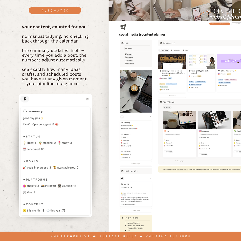 social media & content planner + instagram grid preview | notion template