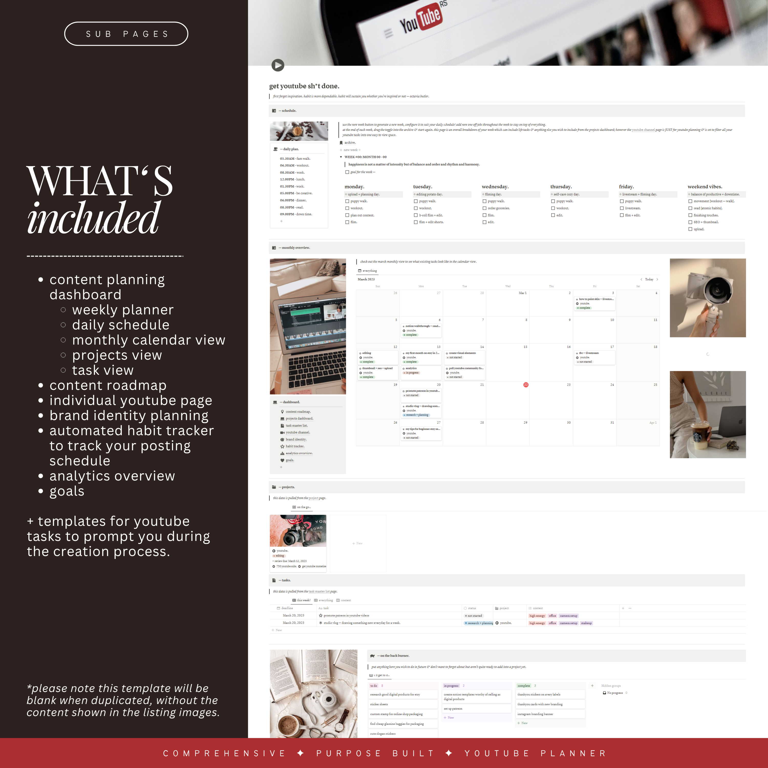 youtube content planner | notion template