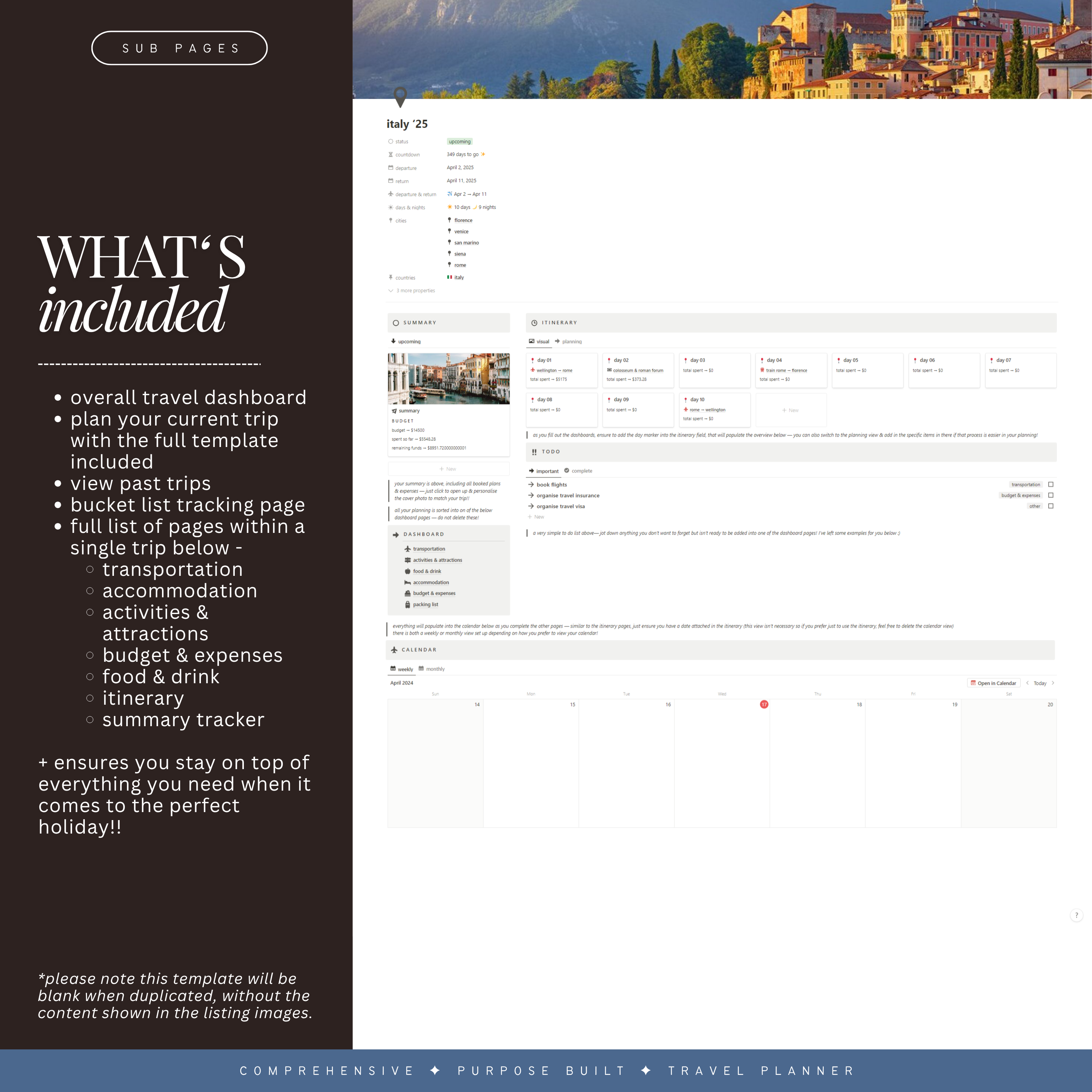 travel & holiday planner | notion template