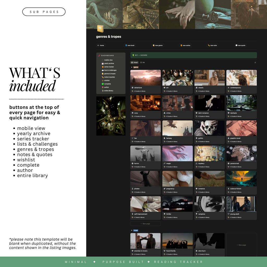 book & reading tracker | notion template [dark jade hex theme]