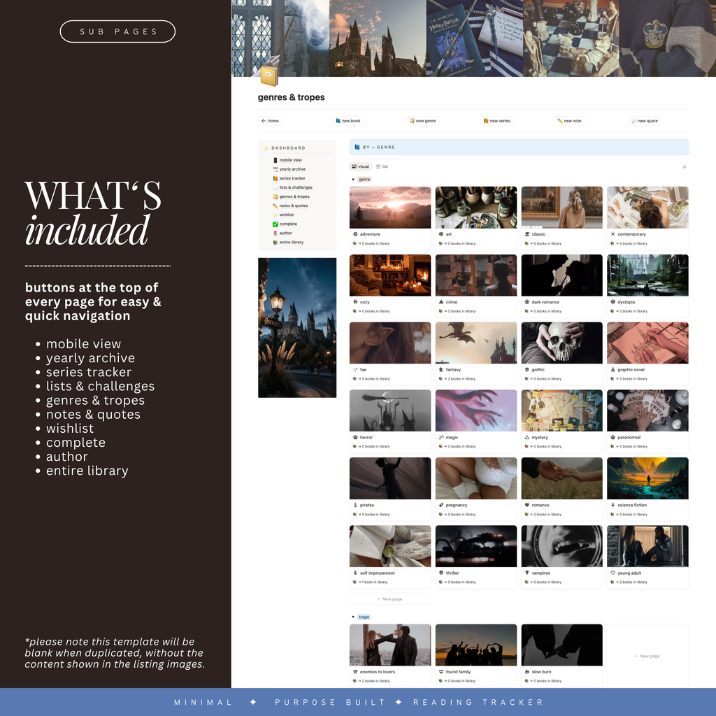 book & reading tracker | notion template [sapphire arcana theme]