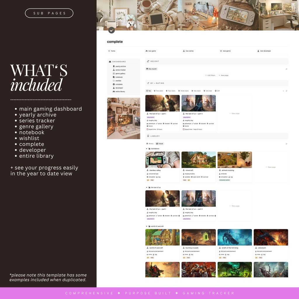 video game & play tracker | notion template