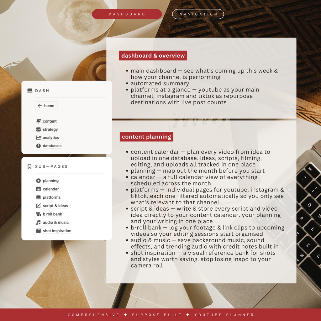 youtube content planner | notion template