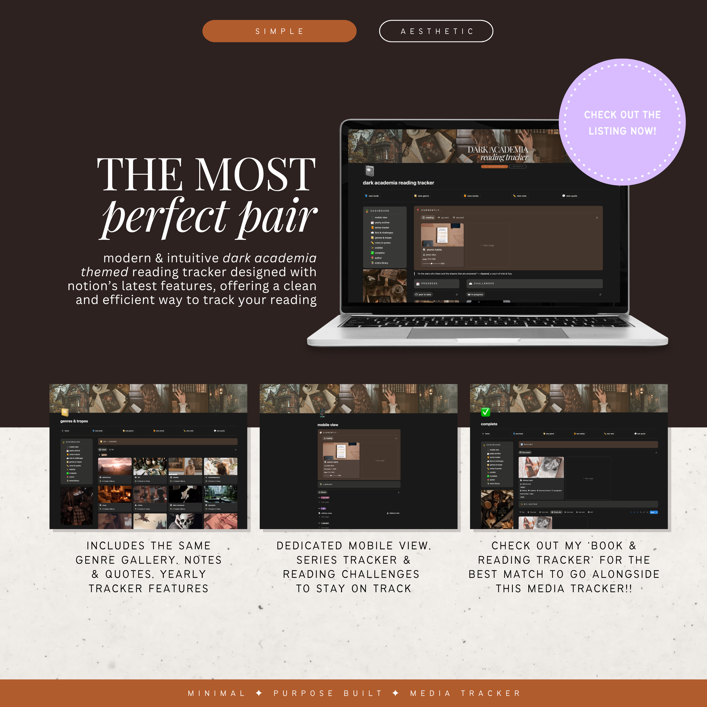 film & television tracker | notion template [dark academia theme]