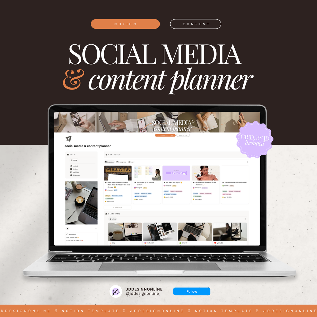 social media & content planner + instagram grid preview | notion template