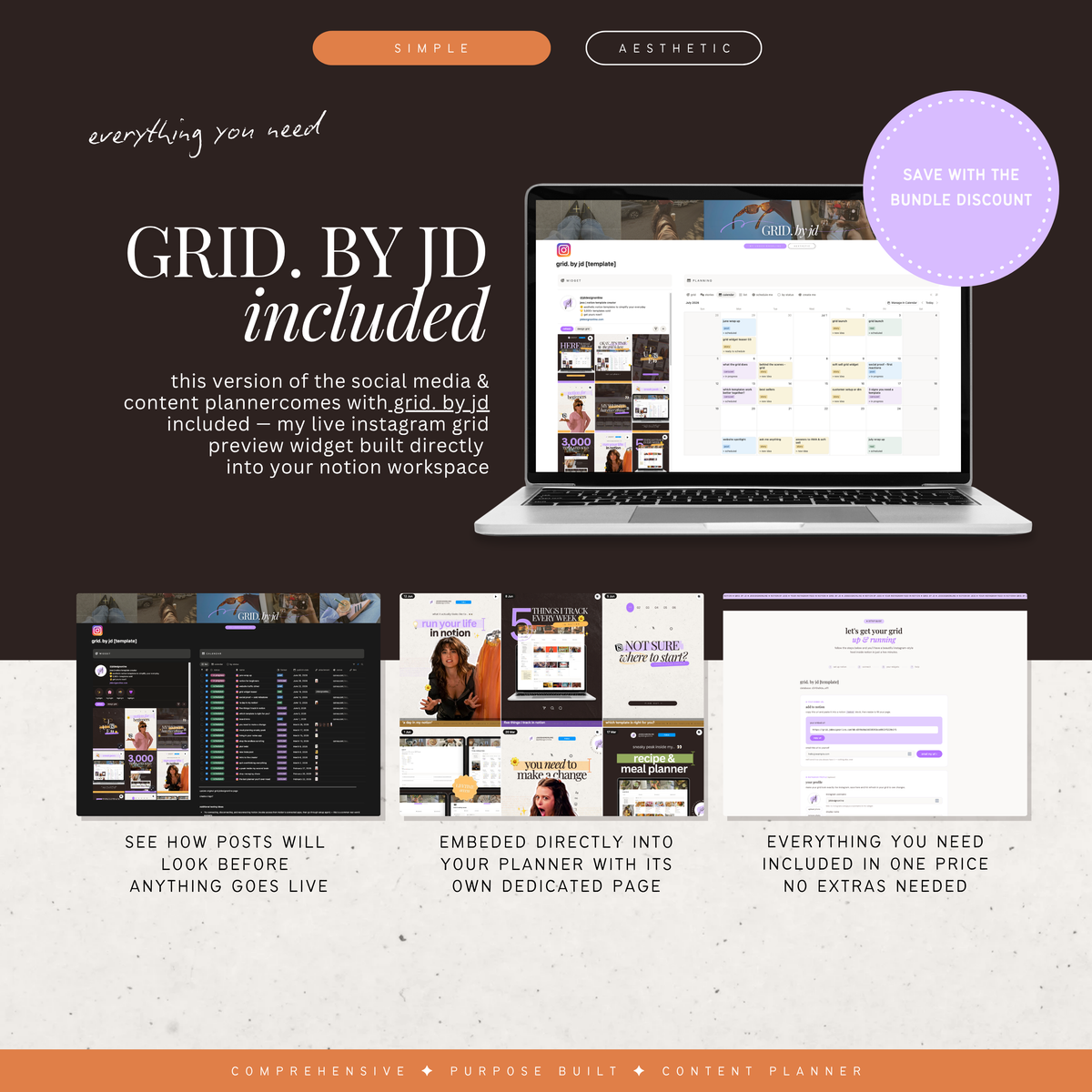 social media & content planner + instagram grid preview | notion template