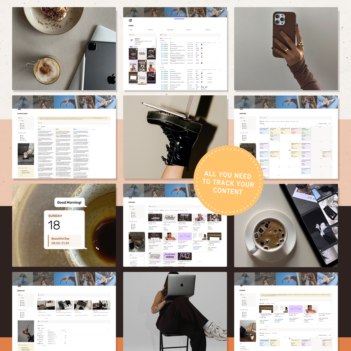 social media & content planner + instagram grid preview | notion template